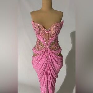 Custom Glamorous Pink Beaded Gown